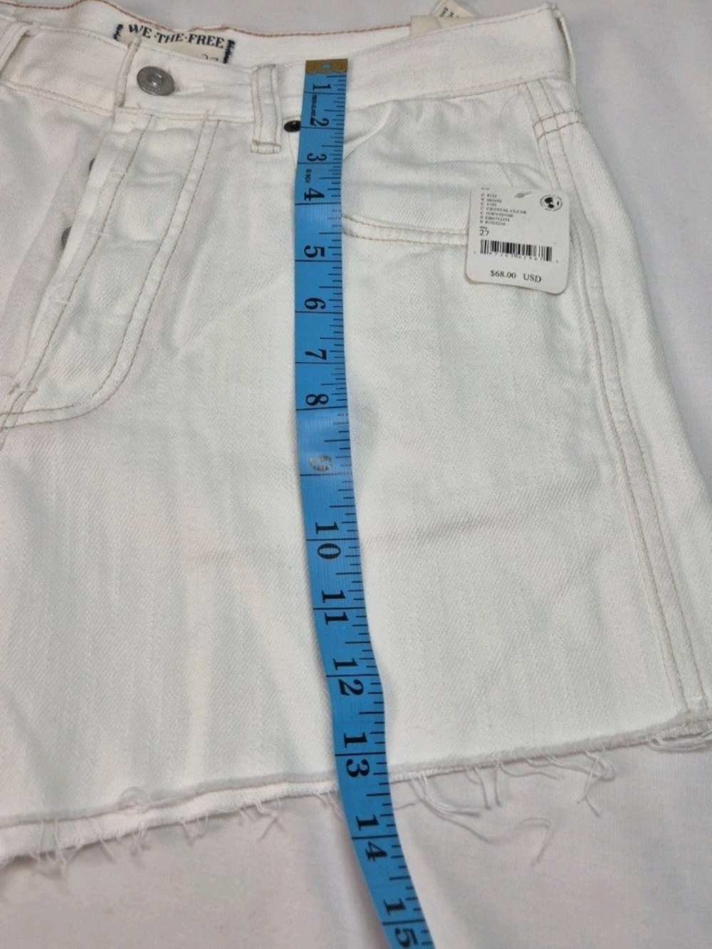 Free People Women's Shorts Size 27 Ivory Denim Raw Hem Fly Botón. 36 - Picture 11 of 13